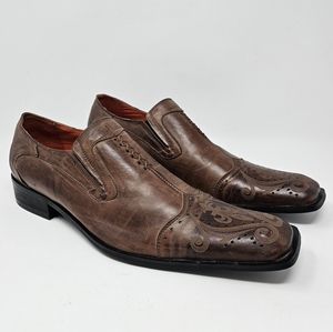 Robert Wayne Carson Loafers Brown Leather Square Toe Slip On Mens Size 13